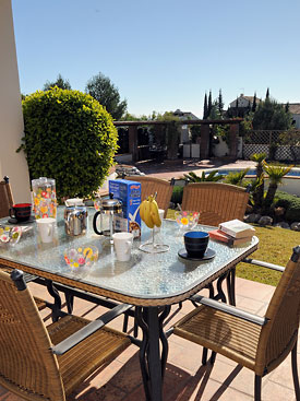 Breakfast on the terrace at Villa Flores, Mijas