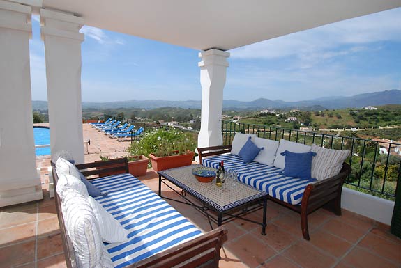 The shaded terrace at Alhabero holiday villa, Mijas, Spain