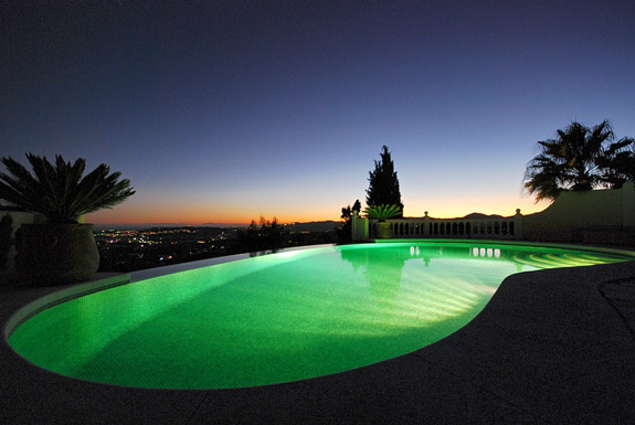 Floodlit pool at Villa Bancales, Nijas, Andalucia, Spain